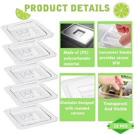 12 Pcs 1/6 Size Food Pan Lid Plastic Hotel Pan Lid with Handle Steam Pan Cover for Food Storage Plastic Commercial Restaurant Container Clear, 7 x 6 Inch, NSF listed