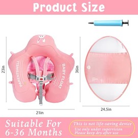 Baby Pool Float with Canopy UPF50+ Sun Protection, Soft Fabric-Covered Baby Floats with Safety Seat, No Flip Over Baby floatie for Age 6-36 Months, Infant Pool Float for Toddler Boys and Girls