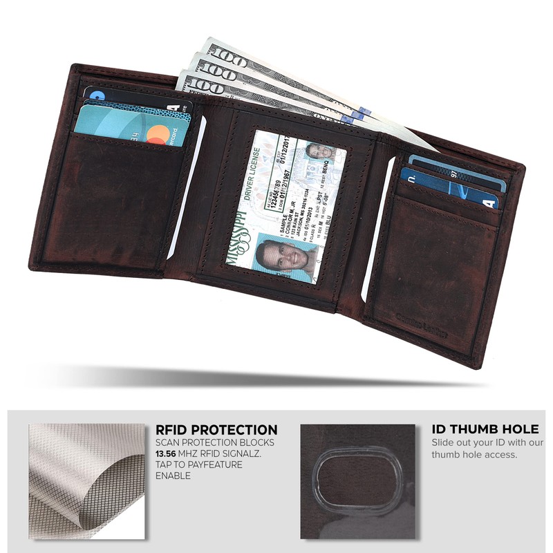 Tri fold Leather Wallet for Men with RFID | Slim