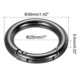 PATIKIL 36x25x5.5mm Spring Gate O Rings, 5 Pack Round Snap Clip Zinc Alloy for Keyrings Buckle, Black