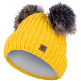 Compagno Children's Bobble Hat Winter Hat Beanie Knitted Hat Girls Chunky Knit 91, yellow