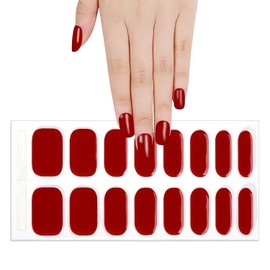 DANNEASY 16 Pieces Semi Cured Gel Nail Strips - Bright Red Solid Color, Gel Nail Stickers Full Nail Wraps Salon-Quality, Long Lasting, Easy to Apply with Nail File, Cuticle Stick, Prep Pads
