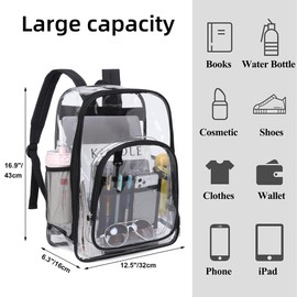VURGER Clear Backpack Men Women Heavy Duty PVC Plastic Transparent Casual Rucksack School Backpack See Through Bookbags for Teen Girls Boys (Black)