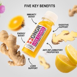 GNGR Liver Cleanse Shot – Organic Ginger with Milk Thistle, Turmeric (95% Curcumin), Dandelion, Prebiotic Fiber, Vitamin C, Detox & Gut Cleanse, 12-Pack