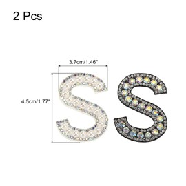 MECCANIXITY Iron on Decorative Letter S Black White Patch Glitter Alphabet Applique Rhinestone Pearl English Letter for DIY Clothes Repair Hats Bags Pack of 2