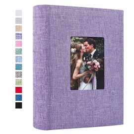 Vienrose Photo Album 4x6 300 Photos Linen Frame Cover with Memo Areas Photobook Large Capacity Slip-in Pictures Book for Wedding Baby Vacation, Purple