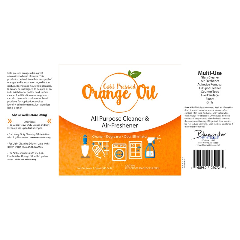 Bluewater Chemgroup Premium Cold Pressed Orange Oil Concentrate- 32 oz