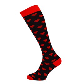 There Every Step Heartbeat - Red Hearts Heart Design Girls Valentine Knee High Socks (Black)