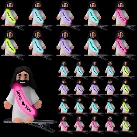 Luinabio 30 Pcs Little Jesus Hair Clips Jesus Love You Hairpins Rave Hair Clips for Festival Religious Party Favors Sunday School Baptism Gifts(Glowing Macaron Colors)