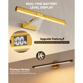 Skairipa 13" Rechargeable Picture Light for Wall with Remote, Gold 1-Pack