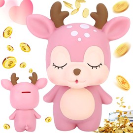 Deer Piggy Bank, Deer Piggy Bank Coins, Pink Deer Piggy Bank, for Bedroom, Living Room, Table, Bookshelf Decoration (Pink)