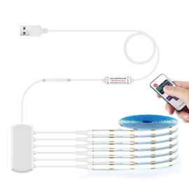 LRGBST 5 V USB COB LED Strip, 6 Rolls 1 m White COB LED Strip Light with Remote Control Dimmer for Acoustic Panels Cabinet Shelves Display Cabinets Shelf Kitchen Lighting