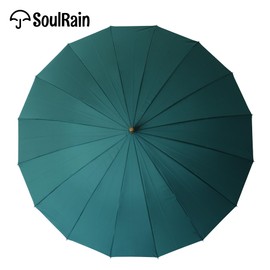 SoulRain 16 Ribs 48" Stick Umbrella Auto Open Solid Color Fashionable and Simple，Arc Classic Wood Handle，Windproof Unbreakable Stick Rain Umbrella (Dark Green)…