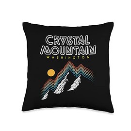 American Ski Resorts 80s Retro Style Gifts Crystal Mountain, Washington-USA Ski Resort 1980s Retro Throw Pillow, 16x16, Multicolor
