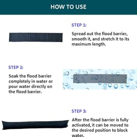 Water Activated Flood Barriers, Sandless Sandbag for Rain Water Control, Resuable Flood Water Barrier for Garage and Home Doors, Easy to Use (5ft, 3Pack)