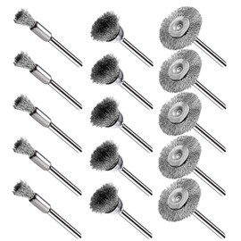 EASYIKI 15 Pieces Stainless Steel Wire Brushes, Wire Brush Wheel, Steel Wire Polishing Wheel Kits for Dremel Rotary Tools (1/8 Inch Mandrel)