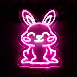 TOPQUALI Easter Rabbit Neon Sign for Wall Decor,Dimmable Led Pink Rabbit Neon Signs, USB Powered Rabbit Neon Lights for Children's Room Decoration, Easter Gifts, Birthday Parties Gift