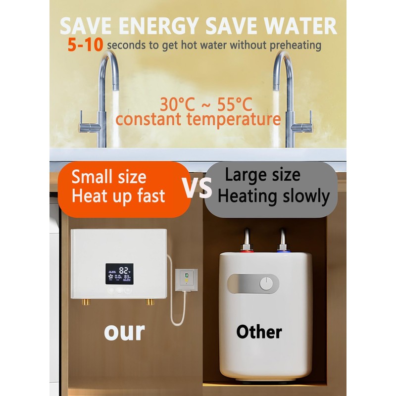 DAORDAER Electric Tankless Water Heater 3000W 110V, Instant On-Demand Hot