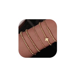 Behrooci Gold Beaded Bracelets for Women Trendy Non Tarnish Gold Bracelet Stack Jewelry Sets Cross Bracelets Set Stackable Jewelry for Birthday Gifts (5pcs-style 1)