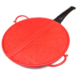 Splatter Screen Pan Guard Frying Bacon Grease Oil Red Silicone Gaurd Stove Top Cooking Exultimate