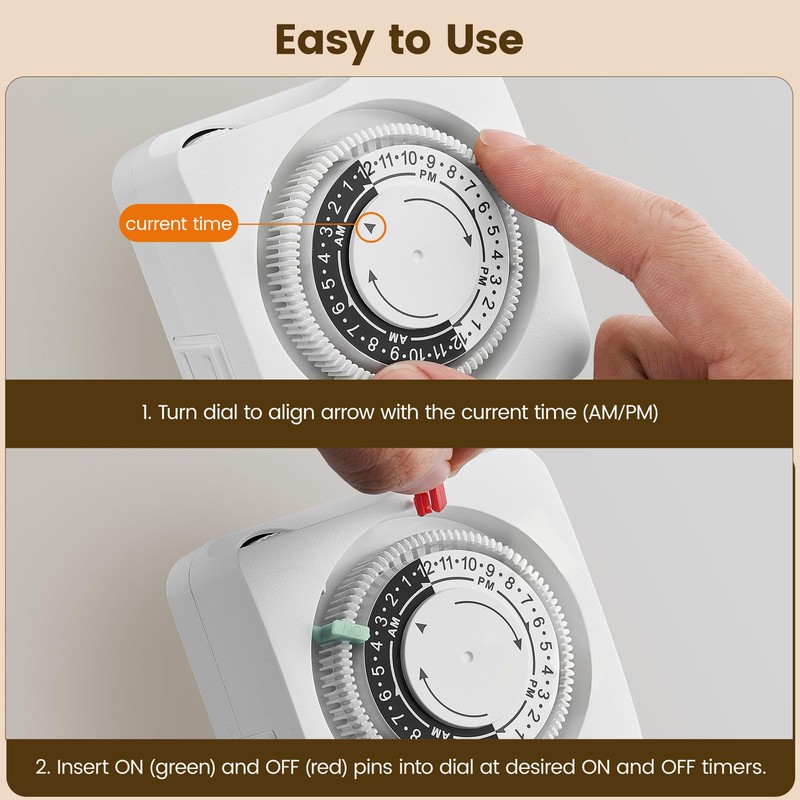 SURAIELEC Mechanical Timer with 2 Grounded Outlets Indoor, 2 Pack