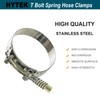 HYTEK T-Bolt Spring Hose Clamps, 2 Pack Stainless Steel Adjustable