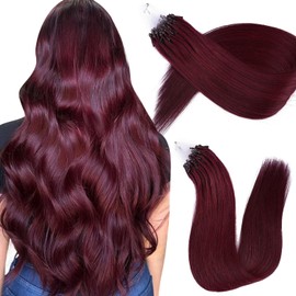MioYio Microlink Hair Extensions Human Hair 99J Red,Micro link Hair Extensions Human Hair, Microlink Hair Extensions, Microlink Extensions ，Microlink Extensions Human 16inch 30g/Pack