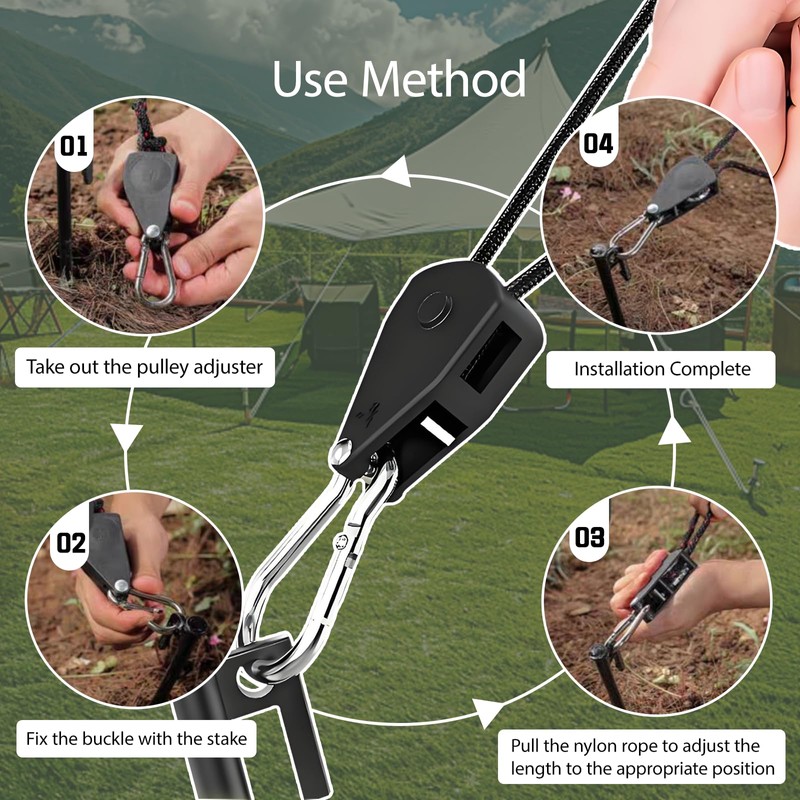 CONBOLA Camping Rope 1/8" Adjustable Rope Hanger & Pulley System
