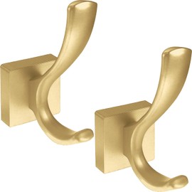 Bunliuys 2 Pack Towel Holder for Bathroom Wall Hooks, Bath Towel Rack Shower Towel Holder, Robe Hook Heavy Duty Coat Hooks Entryway Wall Mounted for Hanging Key Robe Hat Backpack (Golden)