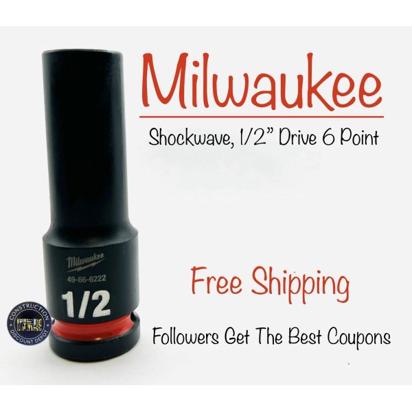 Milwaukee 49-66-6222 SHOCKWAVE Impact Rated 1/2" Dr. 1/2" Deep Socket