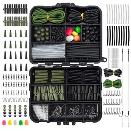 Dr.Fish Set of 280 Carp Fishing Tackle Accessories in Box 2 Ready Hair Rigs Fishing Gift Safety Clips Swivel Snap Corn Tubing, Green Black