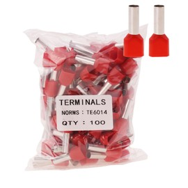 Fidioto 10AWG Dual Barrel Ferrules Terminal, AWG 10/6.0mm² Twin Ferrule Connectors Wire Ends Terminals Pins for Car Audio, Electronics, Communication Equipment