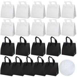 Chanseen 20Pcs Insulated Take Away Bags Disposable Cooler Bag Thermal Lunch Grocery Take Out Bags for Coffee Milk Tea Drink Food Delivery Party (Black, White)