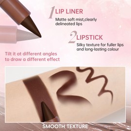 HOSAILY Glitter 2 in 1 Lip Liner and Chameleon Lip Gloss Combo, Gradient Dark Brown Lipstick Plumping Lip Pencil Sparkly Liquid Lip Stain Set, Moisturizing Smooth High Shine Lip Combo Lip Makeup