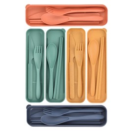 Cutlery Set for 4 People, Camping Cutlery & Travel Cutlery - Robust, Portable and Reusable, Travel Cutlery with Case for Camping, Birthday Party, School, Work