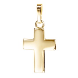 JEVELION High Polished Gold Cross Pendant for Women Men Kids Pendant Necklace + Jewelry Case, Gold-plated