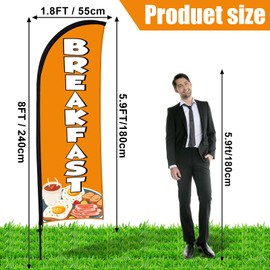 Buryeah 2 Sets Breakfast Feather Flag Kit 8ft Breakfast Swooper Flag Special Restaurant Advertising Feather Banner with Ground Stake and Portable Bag Advertising Sign for Business Ground(Orange)