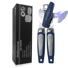 Safring Can Opener Manual with Magnet, Stainless Steel Handheld Heavy Duty Can Opener, Sharp Blade Smooth Edge, Comfortable Handle, Can Openers with Multifunctional Bottle Opener, Blue