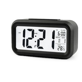 WANGCL 12/24 hour digital alarm clock bedside table clock with backlight LCD display date calendar and temperature display (black