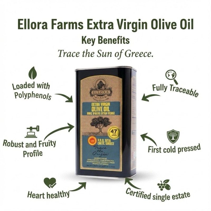 Ellora farms Single Estate SITIA, Greek Extra Virgin Olive Oil,