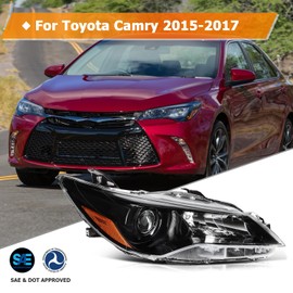 Headlight Assembly for Toyota Camry 2015-2017 Black Housing Amber Reflector Clear Lens Driver and Passenger Side Headlamp