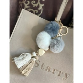 [Iris Apricot] Limited Edition Kraftworks Tassel Keychain Lanyard Key Ring Bean Bag Plush Mini Size Keychain, white