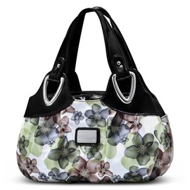 DIRRONA Women's Handbag Shoulder Bag Compact Tote Bag Casual Wrist Bag Waterproof PU Leather Women's Handbag Flower, Green + Black