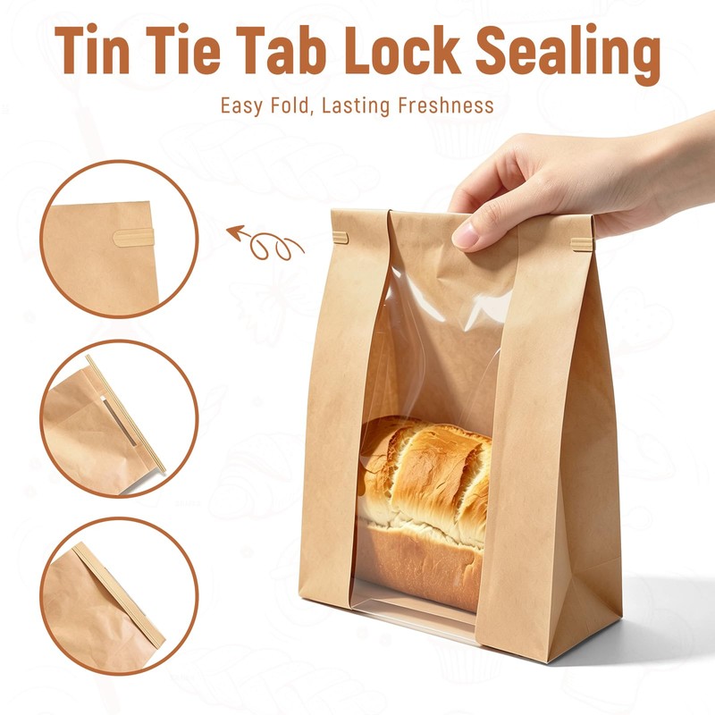 220 Pcs Paper Bread Bags with Tin Tie Tab, Includes