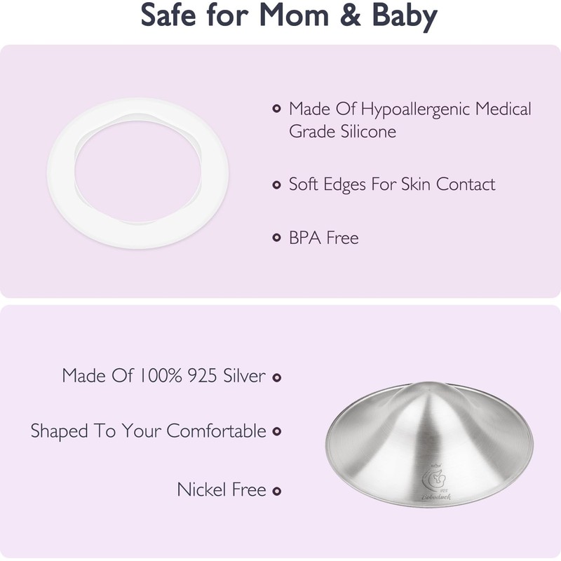 Boboduck 925 Silver Nipple Covers Breastfeeding - The Original Silver