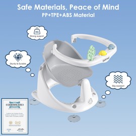 Baby Bath Seat for Babies 6 to 18 Months, Toddler Safety Bathtub Seat, Sit Up Bath Seat for Infant Bath Essentials with Soft Cushion & Suction Cups, Gray