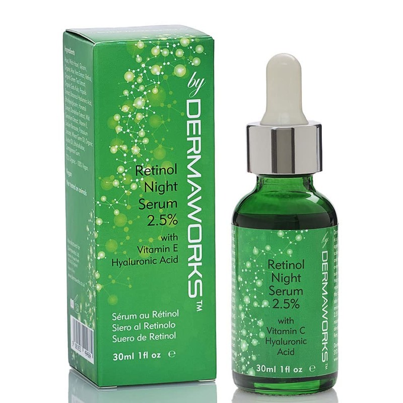 DERMAWORKS Retinol Face Serum 2.5% with Hyaluronic Acid, Vitamin C,