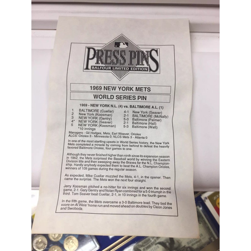 1969 New York Mets World Series Press Pin Balfour Box
