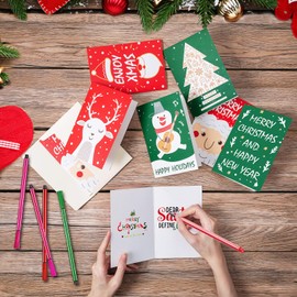 12 Christmas Cards with Envelopes and Stickers Set, Folding Christmas Cards, Blank Postcards, Greeting Cards for Children, Family Friends, Customers