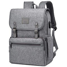 Anti Theft Laptop Backpack Men Women Vintage Backpack Bookbag School College Backpacks Stylish Water Resistant Backpack with USB Port Fashion Grey Fits 15.6 Inch Laptop and Notebook
